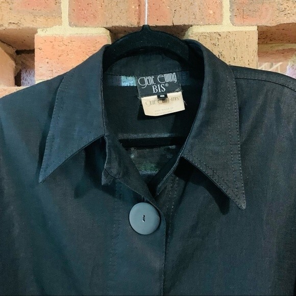 Vintage Gene Ewing Bis black linen swing coat size small - Picture 6 of 9